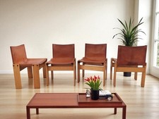 Molteni – Afra & Tobia Scarpa – Set di 4 sedie “Monk” – Legno e Cuoio – 1970 ca.