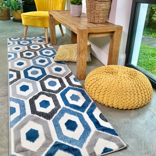 Runner geometrico blu grigio
