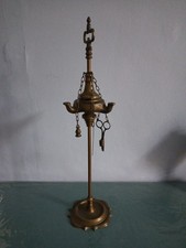 Antica Lucerna Lampada ad Olio Fiorentina in Ottone 3 Fiamme Vintage 53 cm