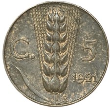 5 CENTESIMI 1921 - SPIGA - 2°
