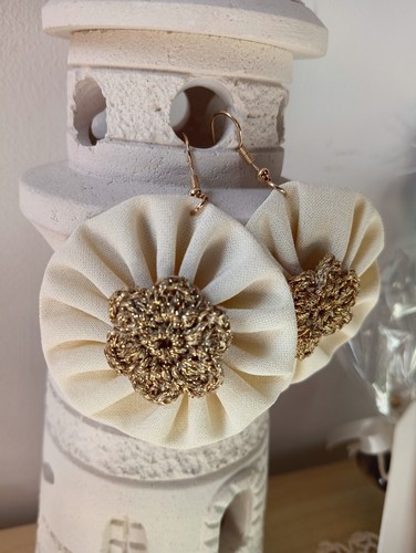 Orecchini stoffa yoyo beige - orecchini, in