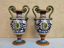 ANTICA COPPIA DI VASI IN CERAMICA COLONNATA SESTO FIORENTINO DIPINTI A MANO cm35