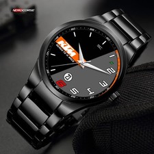 Orologio da polso Nero Lucido in Acciaio Moto con Rapporti per fan di KTM Biker