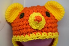 Cappellino orsetto giallo arancio neonato  berretto bambino uncinetto lana baby