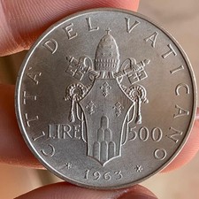 VATICANO 500 LIRE 1963 PAOLO VI ARGENTO SILVER FIRO DI CONIO UNC FONDO SPECCHIO