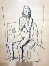 FELICE CASORATI - INCISIONE - "DONNA SEDUTA" - 48,8 X 34 cm