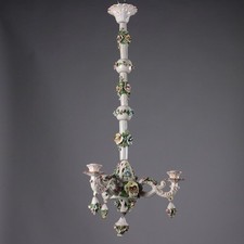Antico Lampadario Capodimonte 3 Luci Dipinto con Motivi Floreali Italia
