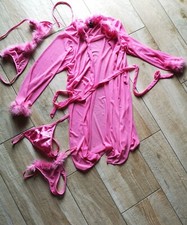 Biancheria Notte Kimono Pizzo Sexy,Babydoll Rosa Pink Barbie  Perizoma Fuxia 