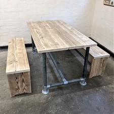 Tavolo da pranzo rustico | Set panca da pranzo industriale | Set da pranzo in legno di recupero