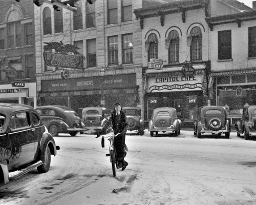 Snowing main street - snowing,