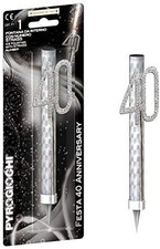Candela Fiaccola 40 anni - Fontana per Torta con numero glitterato Argento