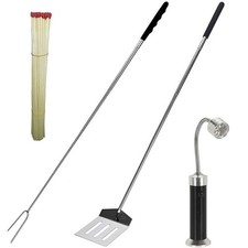 Set Barbecue 4 Pezzi Forchetta e Paletta Estensibili Fiammiferi Lunghi cm 27 Lam