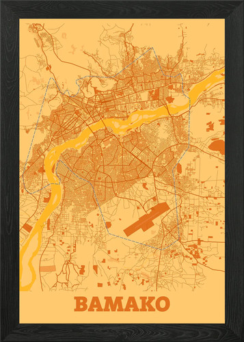 Bamako sunset city map - sunset, framed