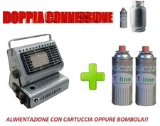 STUFA STUFETTA PORTATILE A GAS DOPPIA CONNESSIONE CON INCLUSE 2 CARTUCCE A GAS