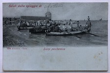 Cartolina Nettuno spiaggia peschereccio pescatori mare barca paesaggistica T11