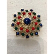 Spilla vintage Sarah Coventry carnevale spilla starburst blu rosso verde tono oro