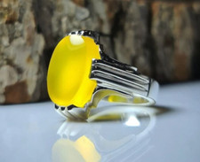 Anello in Argento Sterling 925 Agata Gialla Yemni Naturale, Anello Uomo Aqeeq di Alta Qualità