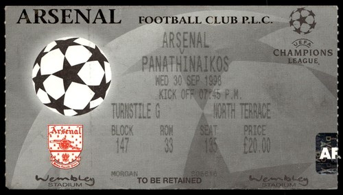 Biglietto 1998 arsenal - biglietto, fc
