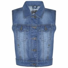 Bambine Jeans Blu Medio Giacca Sbiadito Gilet senza Maniche Scuola Cappotto