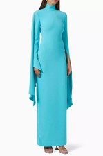 AUTENTICO Solace London Layla Maxi Abito in Crepe Blu UK 8