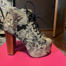 Jeffrey Campbell Cat Tapestry Lolita Platform Laced Booties 7.5