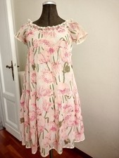 Abito donna Luisa Beccaria 100% cotone batista floreale fiori rosa rosa nuovo