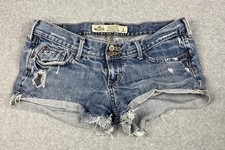 Pantaloncini corti donna Hollister 5 blu denim invecchiato taglio vita bassa jeans shorts