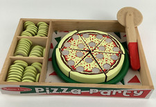 Melissa & Doug Set Affettatrice Vassoio da Servizio in Legno Pizza Party Mix Match Topping