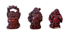 Collezione 3 statua mini buddha resina rossa vintage decorazione legno cinese