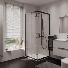 BOX DOCCIA 80X80 CM ANGOLARE VETRO 6MM TRASPARENTE ALLUMINIO NERO OPACO JAVA