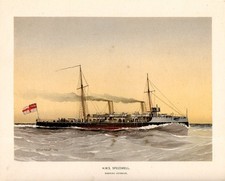 Stampa antica NAVE DA GUERRA INGLESE SPEEDWELL 1892 Old antique print ships