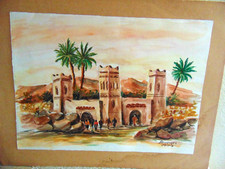 Acquerello originale Rachid Beniounes/Casbah marocchina/12,5x9,5/senza cornice/Marocco