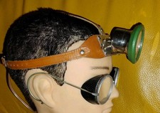 Antica Torcia da testa Lavoro Speleologia JEAB Svezia Metallo Cuoio batteria NOS