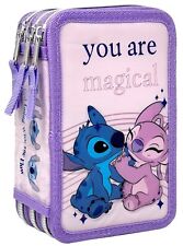 Disney Stitch e Angel Astuccio 3D triplo riempito, 44 pezzi, 3 Zip, Scuola