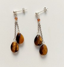 Orecchini in argento 925 occhio di tigre a goccia sfaccettata e cubic zirconia 