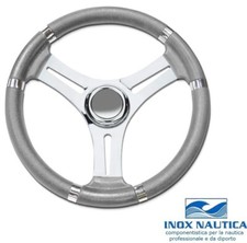 VOLANTE TIMONE Ø35 CM 3 RAZZE INOX E POLIURETANO - BARCA GOMMONE - GRIGIO