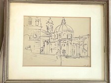 ORFEO TAMBURI, Piazza del Popolo, firmato e originale, in cornice con vetro