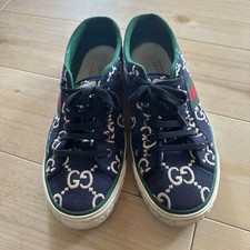 Scarpe da ginnastica Gucci GG stringate in tela blu navy taglia 9 US circa 9,...