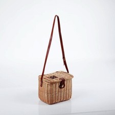 CESTO VIMINI TRACOLLA RACCOLTA CASTAGNE FUNGHI FRUTTA coperchio foro 34X22X26