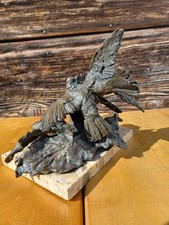 antica calamaio scultura di bronzo a cera persa con uccellini che litigano