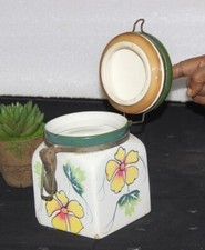 Antico Multicolore Contenitore Ceramica Biscotti/Sottaceto Jar Floreale a Mano