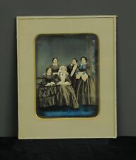 ANTICO DAGHERROTIPO DIPINTO IN BLU - PRIMA FOTOGRAFIA DI FAMIGLIA - XIX SEC.