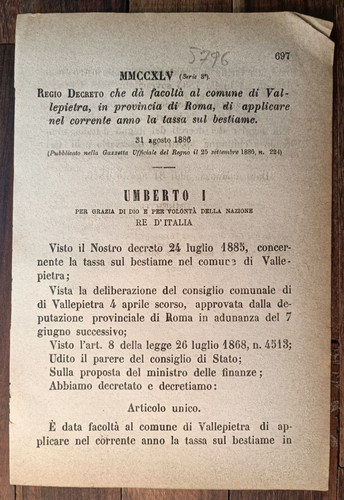 Vallepietra 1886 regio - 1886,