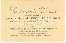 1920 CASTEGGIO Ristorante Carlo COVINI Biglietto
