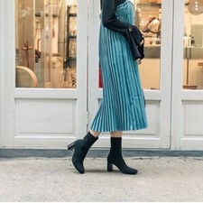 NEW ZARA blue black contrast stripes heels sock style ankle boots 8