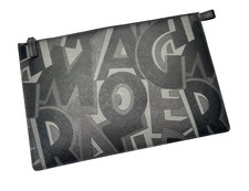 Ferragamo Custodia in pelle con cerniera stampa graffiti, pochette, manica, 10", come nuova