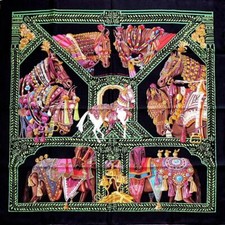 Foulard Hermes La Danse Du Cheval Marwari 90 Cm Seta Cavallo Nero 35"
