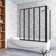 H.140cm Sopravasca Angolare 5Ante Pieghevoli Vetro 4mm+Lato Fisso 6mm Nero Opaco