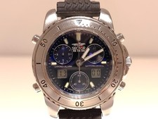 OROLOGIO VINTAGE SVIZZERO UOMO ANA-DIGI SVEGLIA CRONOGRAFO QUADRANTE BLU QUARZO "SECTOR"550