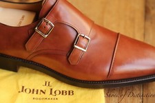 Scarpe John Lobb William II pelle marrone doppia fibbia monaco UK 10 E US 11 nuove